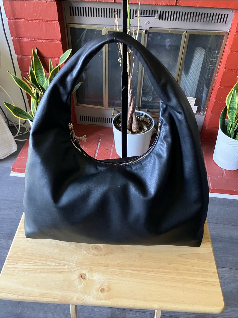 A New Day Black Faux Leather Shoulder Hobo Bag